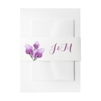 Paarse Calla Lillies Monogram Bloemen Bruiloft Uitnodigingen Wikkel