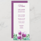 Paarse Calla Lily Waterverf Bloemenmenu Menu (Voorkant / Achterkant)