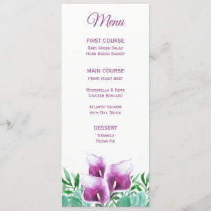 Paarse Calla Lily Waterverf Bloemenmenu Menu