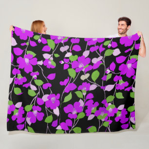 PAARSE CAMELLIAS, WITTE GROENEN LATEN ZWARTE VORM FLEECE DEKEN