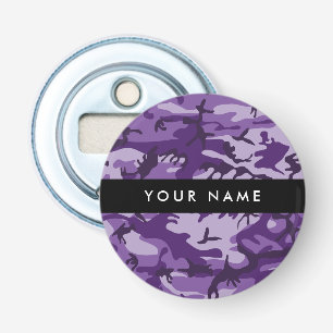 Paarse Camouflage Personaliseer je naam Button Flesopener