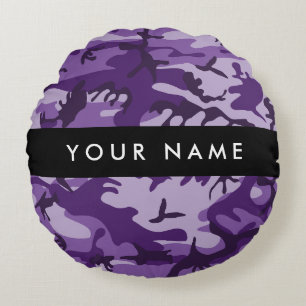 Paarse Camouflage Personaliseer je naam Rond Kussen