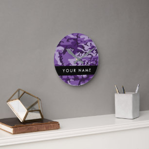 Paarse Camouflage Personaliseer je naam Ronde Klok