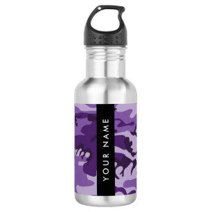 Paarse Camouflage Personaliseer je naam Waterfles