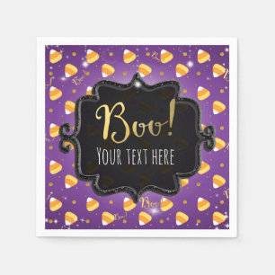 Paarse Candy Corn & Gold Stippen Whimsical Hallowe Servet