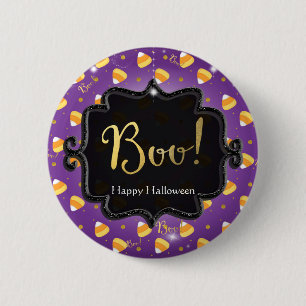 Paarse Candy Corn & Gouden Stippen Whimsical Hallo Ronde Button 5,7 Cm