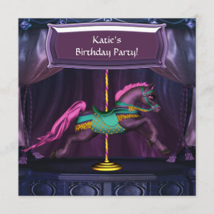 Paarse Carrousel Horse Verjaardagsfeestje Uitnodig Kaart