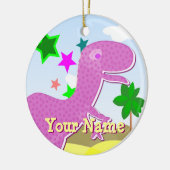 Paarse Cartoon Dinosaur Ornament met naam (Links)