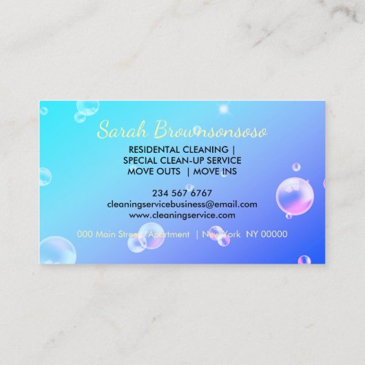 Paarse Cartoon Maid House Cleaning Service Visitekaartje (Achterkant)