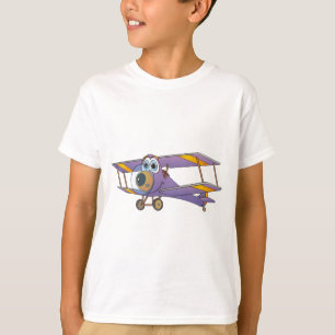 Paarse Cartoon met vleugelvliegtuig T-shirt