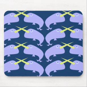 Paarse Cartoon Narwhal Pair Karakter Ontwerp Muismat