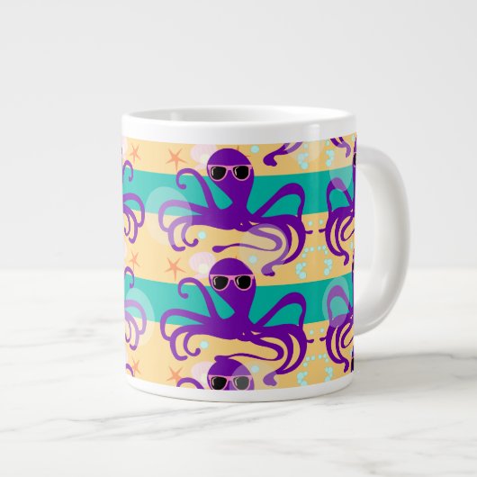 Paarse Cartoon Octopus Underwater Fun Design Jumbo Mok (Voorkant rechts)