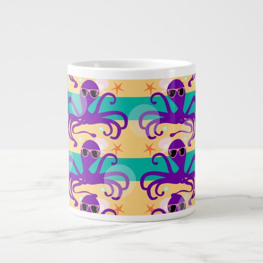 Paarse Cartoon Octopus Underwater Fun Design Jumbo Mok (Voorkant)