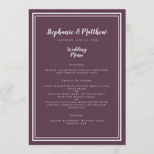 Paarse cassis Wedding Menu Simple Framed Chic