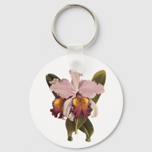 Paarse Cattleya Orchid, Tropische bloemen Sleutelhanger