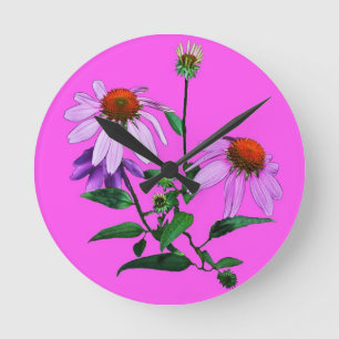 Paarse cefloer op roze ronde klok