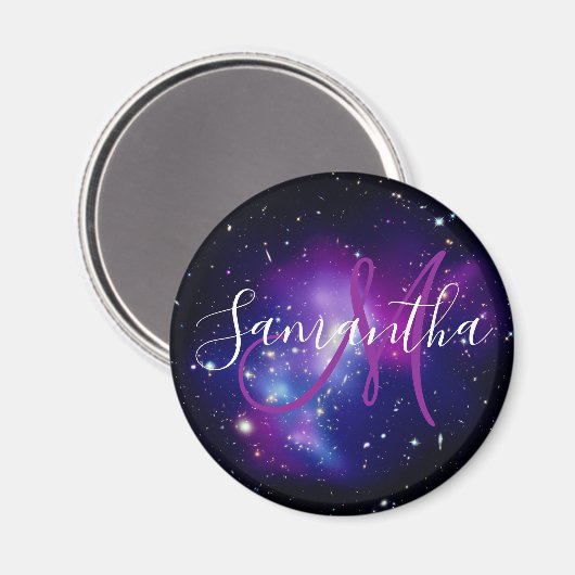 Paarse Celestial Space Photo Monogramed Magneet (Voorkant / Achterkant)