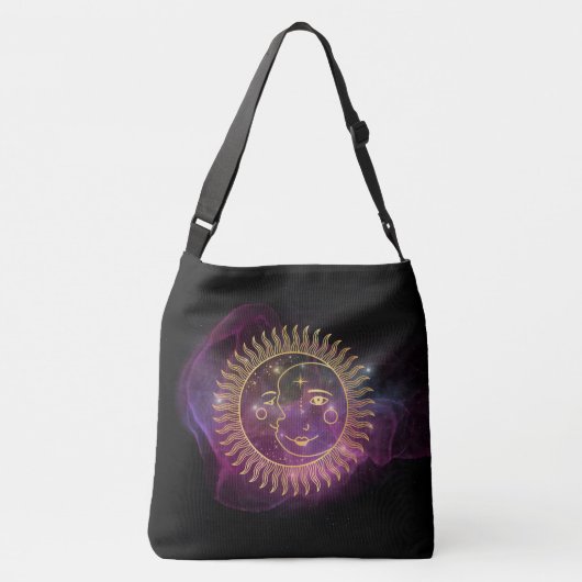 Paarse Celestial Sun en Moon Crossbody Tas (Achterkant)