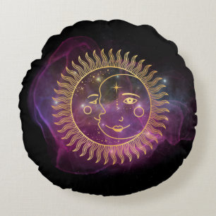 Paarse Celestial Sun en Moon Rond Kussen