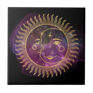 Paarse Celestial Sun en Moon Tegeltje