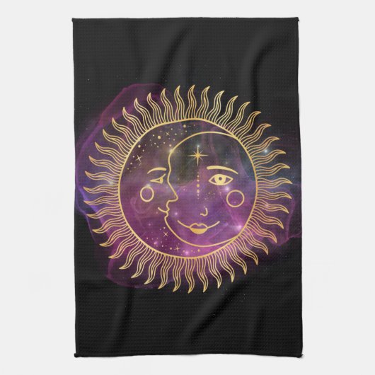 Paarse Celestial Sun en Moon Theedoek (Verticaal)