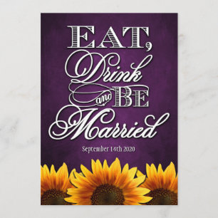 Paarse Chalkboard Sunflower Wedding Invitting Kaart