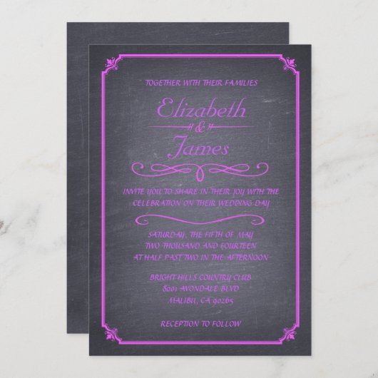 Paarse Chalkboard Wedding Invitations Kaart (Voorkant / Achterkant)