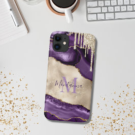 Paarse, Champagne Ivoor & Gold Agaat Stone iPhone 11 Hoesje