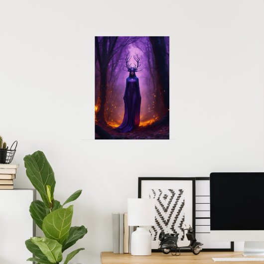 Paarse Chaos Heks in het Donkere Woud Poster (Thuiskantoor)