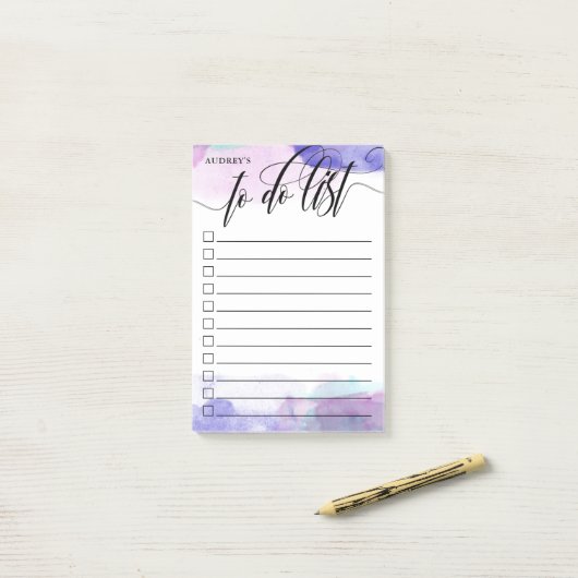 Paarse checkbox voor  kalligrafie post-it® notes (Op bureau)