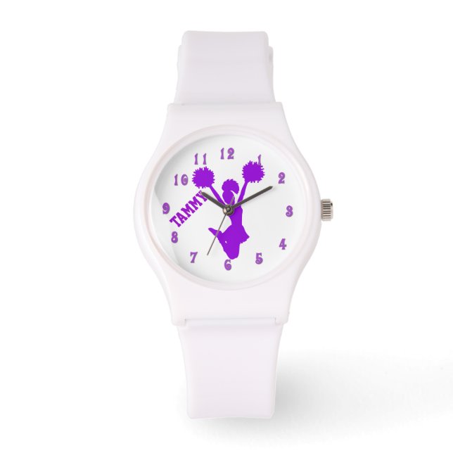 Paarse Cheerleader Custom Horloge (Voorkant)