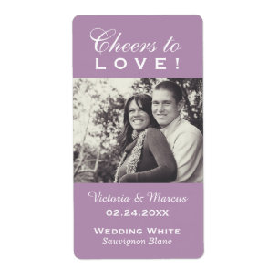 Paarse Cheers to Love Weduwfoto Wine Bottle Etiket