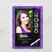 Paarse Cheetah Print Class van 2025 Afstuderen Kaart (Voorkant / Achterkant)