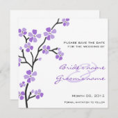 Paarse Cherry Blossom Save the Date Cards (Voorkant / Achterkant)