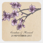 Paarse  Cherry Blossom Weddenschappen Vierkante Sticker (Voorkant)