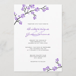 Paarse Cherry Blossom Wedding Invitations Kaart