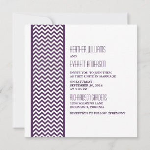 Paarse Chevron Border Wedding Invite Kaart