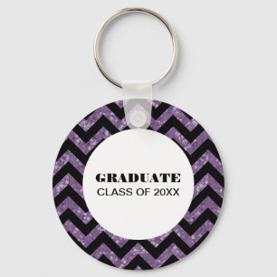 Paarse Chevron Glitter Afstuderen Sleutelhanger