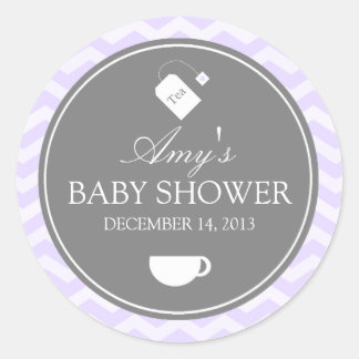 Paarse Chevron High Tea Baby Shower Sticker
