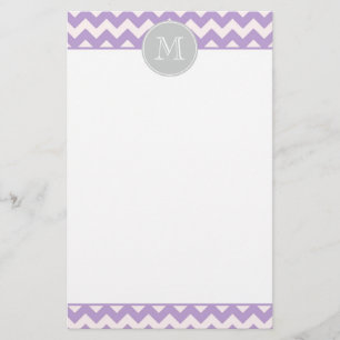 Paarse Chevron Monogram Stationery Briefpapier