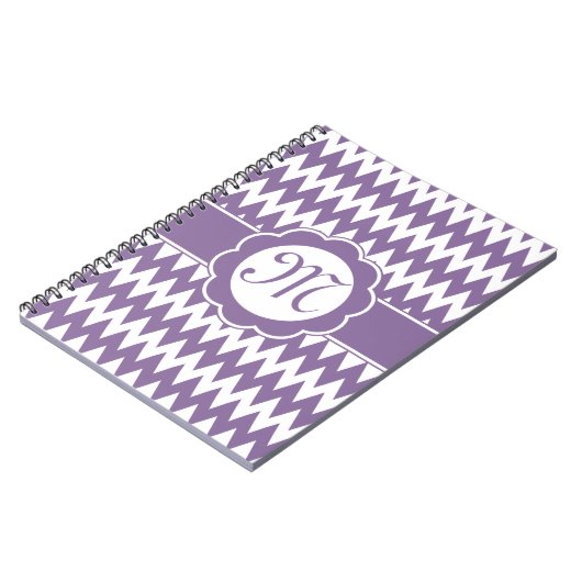 Paarse Chevron Pattern & Monogram Flower Notitieboek (Linkerzijde)