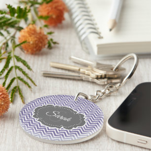 Paarse Chevron Personaliseer AcrylSleutelhanger Sleutelhanger