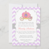 Paarse Chevron Princess Carriage, Girl Baby shower Kaart (Voorkant)