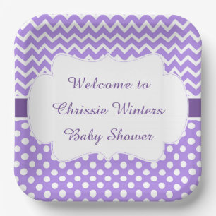 Paarse Chevron & Witte Polka Dots Baby shower Papieren Bordje