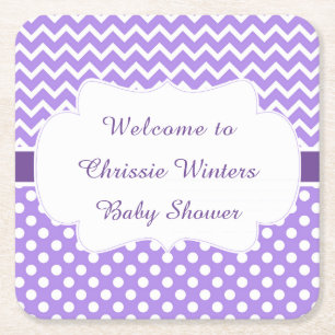 Paarse Chevron & Witte Polka Dots Baby shower Vierkante Kartonnen Onderzetter