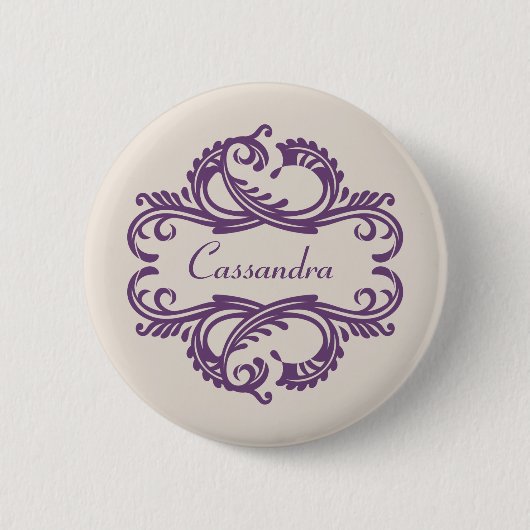 Paarse Chic Damask Button (Voorkant)
