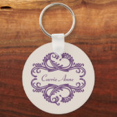 Paarse Chic Damask Sleutelhanger (Voorkant)