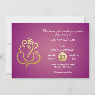 Paarse Chic Gold Foil Ganesha Indian Damask  Kaart
