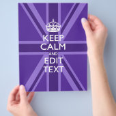 Paarse Chic Keep Calm and Jouw tekst Union Jack Flyer (Hand)