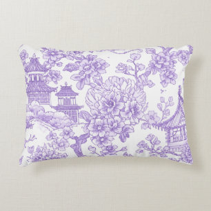 Paarse Chinoiserie Toile Draak Kersenbloesem Accent Kussen